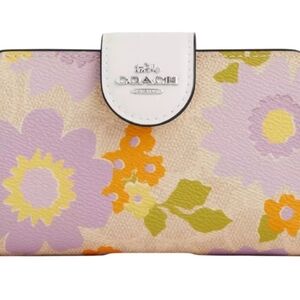 Coach Women's Wallet with Floral Design - Lavender and Mustard